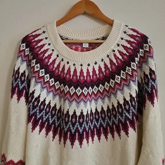 Sundance Eloise Fair Isle Sweater Wool Blend Knit Coconut Multi Women's Size L - Picture 6 of 11